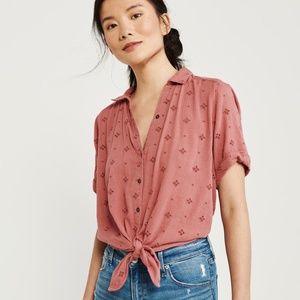 Abercrombie Short-Sleeve Tie-Front Top L